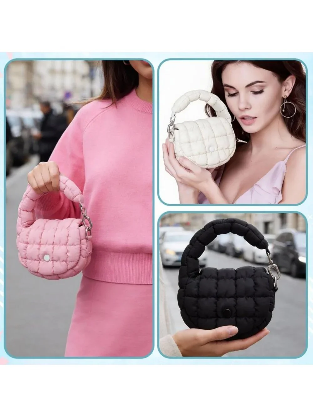 Mini Quilted Cloud Wristlet Bags - Cute Puffer Handbags Set for Girls & Women
